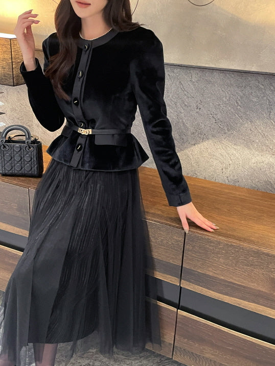 ストレッチベルベット ペプラムジャケット