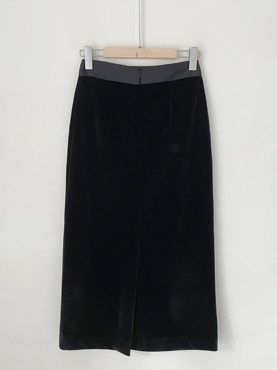 サテン配色ベルベット ペンシルスカート