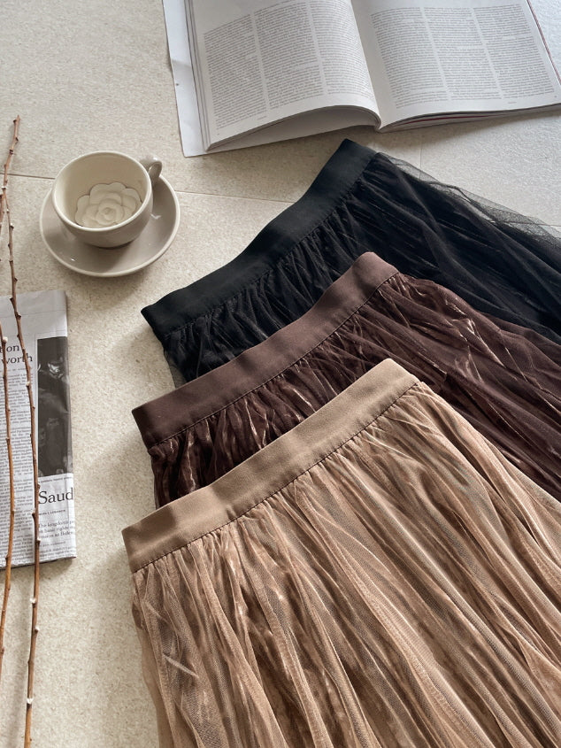 エレガント ベルベット チュールスカート(3color)