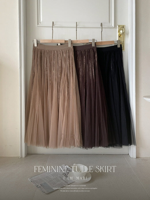 エレガント ベルベット チュールスカート(3color)