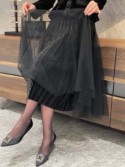 エレガント ベルベット チュールスカート(3color)