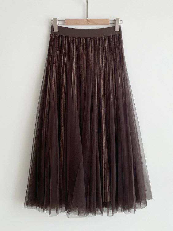 エレガント ベルベット チュールスカート(3color)