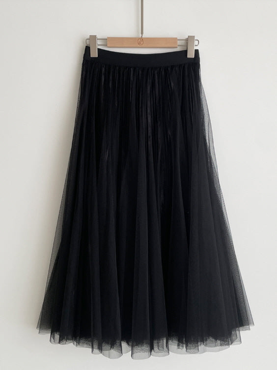 エレガント ベルベット チュールスカート(3color)