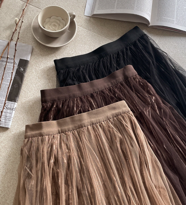 エレガント ベルベット チュールスカート(3color)