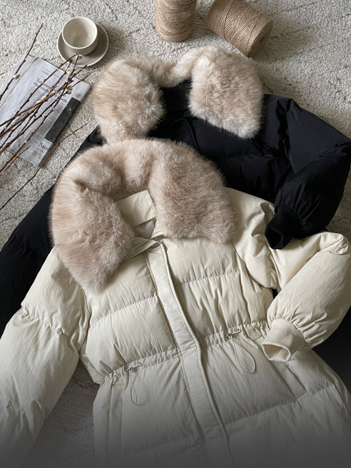 エレガントフェイクファーカラー ロングダウンコート(2color)