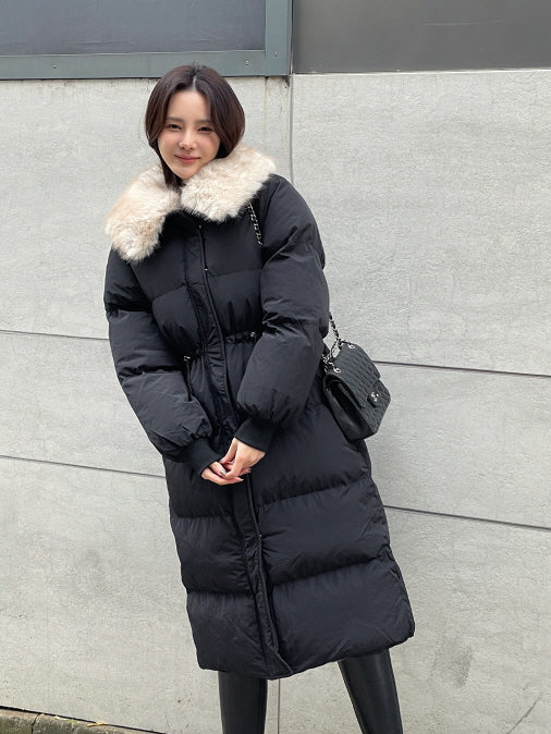 エレガントフェイクファーカラー ロングダウンコート(2color)