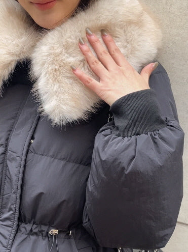 エレガントフェイクファーカラー ロングダウンコート(2color)