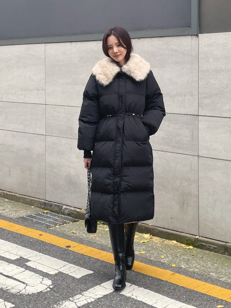 エレガントフェイクファーカラー ロングダウンコート(2color)