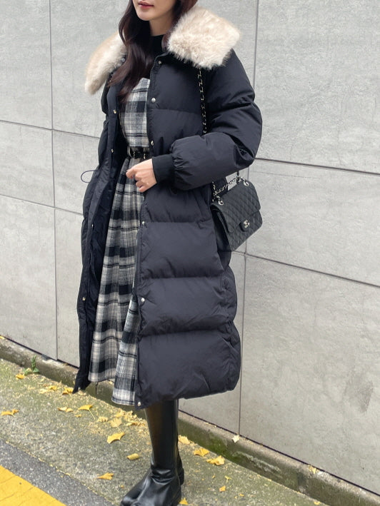 エレガントフェイクファーカラー ロングダウンコート(2color)