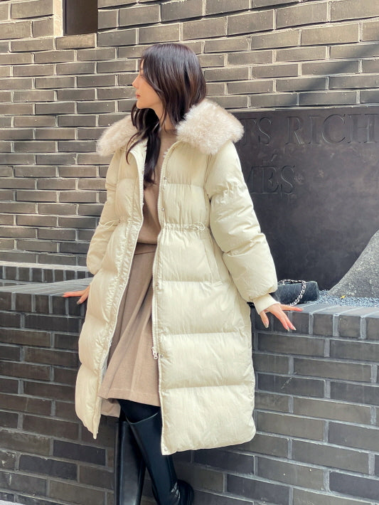 エレガントフェイクファーカラー ロングダウンコート(2color)