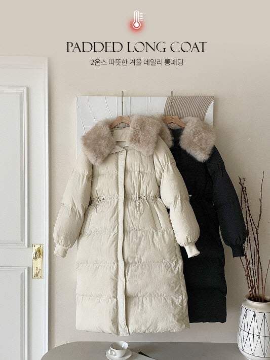 エレガントフェイクファーカラー ロングダウンコート(2color)