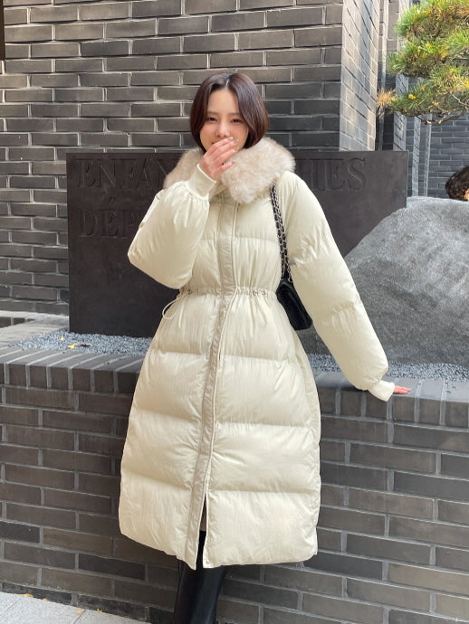 エレガントフェイクファーカラー ロングダウンコート(2color)