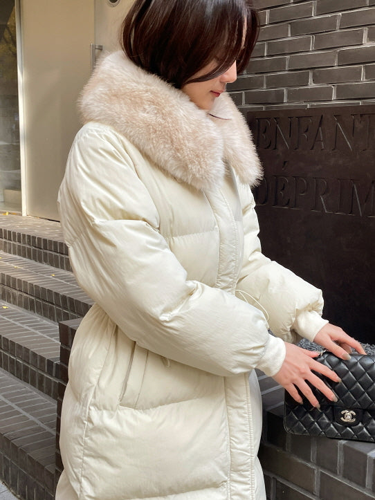 エレガントフェイクファーカラー ロングダウンコート(2color)