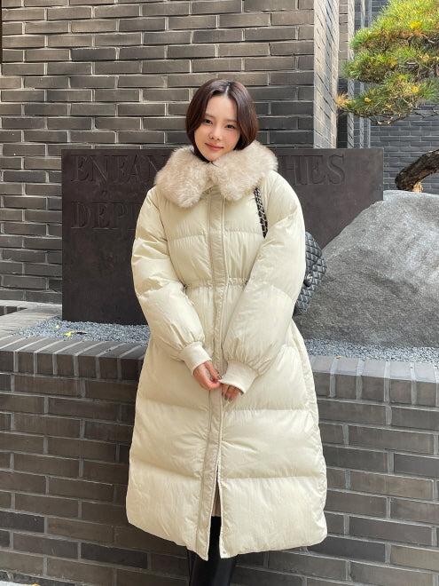 エレガントフェイクファーカラー ロングダウンコート(2color)