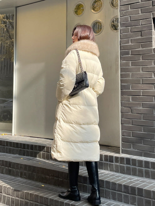 エレガントフェイクファーカラー ロングダウンコート(2color)