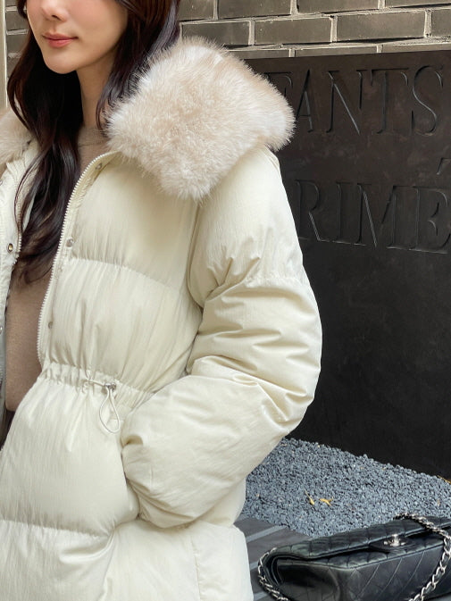 エレガントフェイクファーカラー ロングダウンコート(2color)