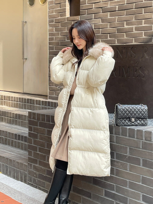 エレガントフェイクファーカラー ロングダウンコート(2color)