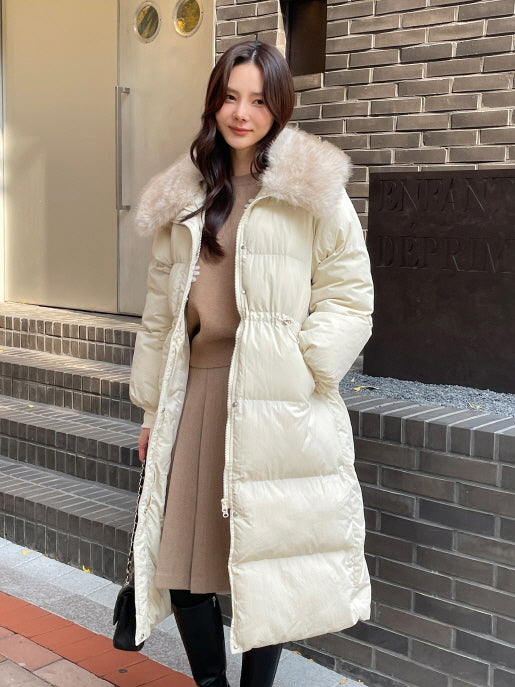 エレガントフェイクファーカラー ロングダウンコート(2color)