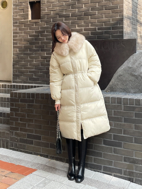 エレガントフェイクファーカラー ロングダウンコート(2color)