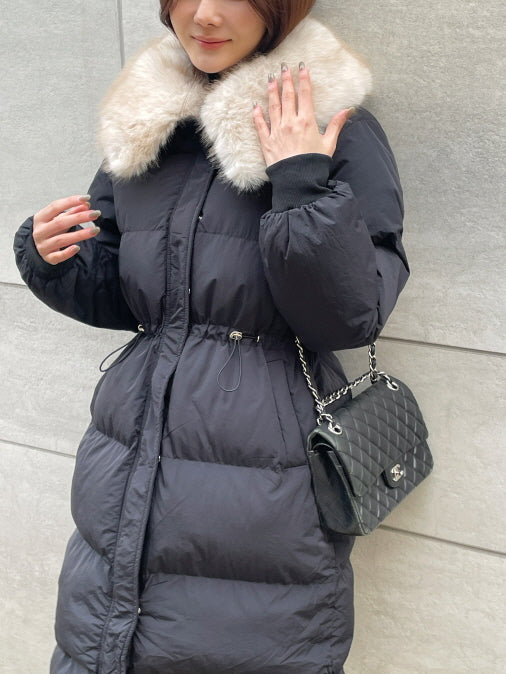 エレガントフェイクファーカラー ロングダウンコート(2color)