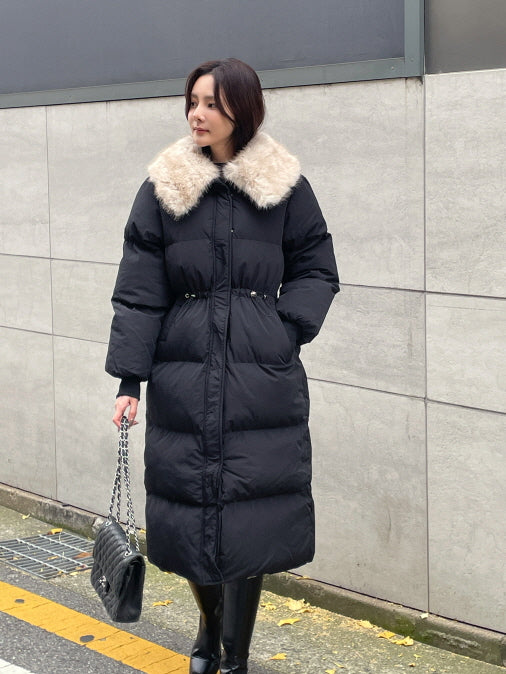 エレガントフェイクファーカラー ロングダウンコート(2color)