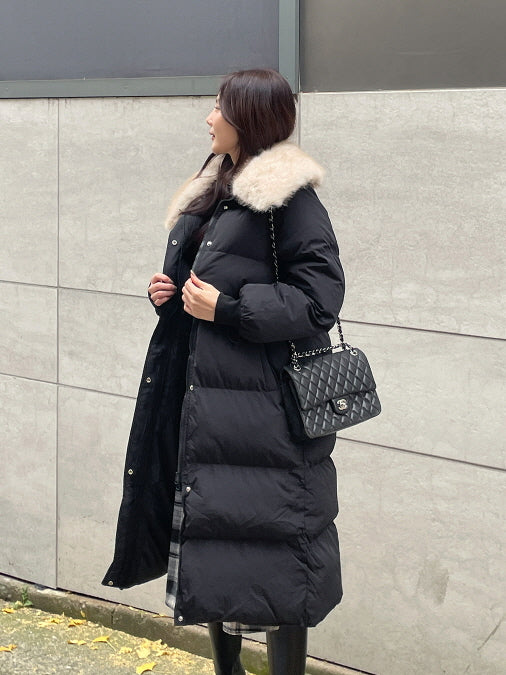 エレガントフェイクファーカラー ロングダウンコート(2color)