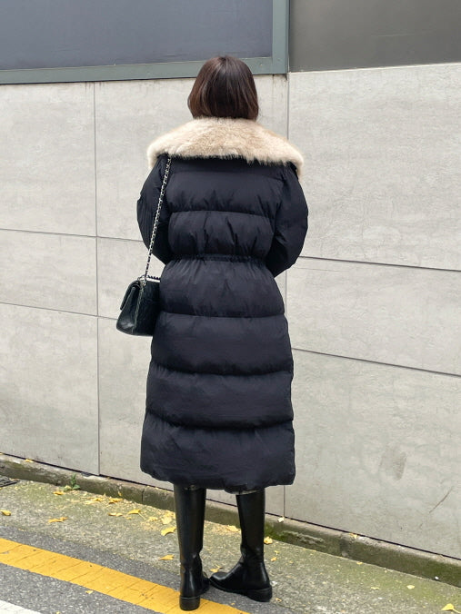 エレガントフェイクファーカラー ロングダウンコート(2color)