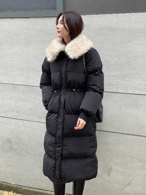 エレガントフェイクファーカラー ロングダウンコート(2color)