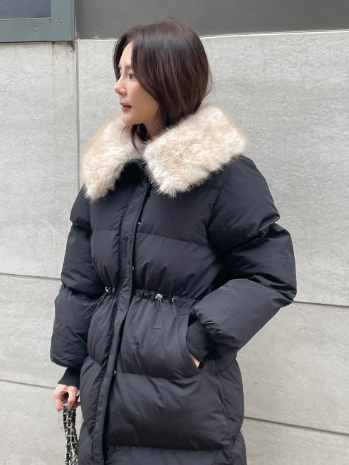 エレガントフェイクファーカラー ロングダウンコート(2color)