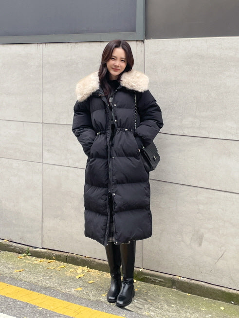 エレガントフェイクファーカラー ロングダウンコート(2color)