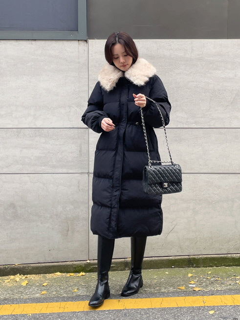 エレガントフェイクファーカラー ロングダウンコート(2color)