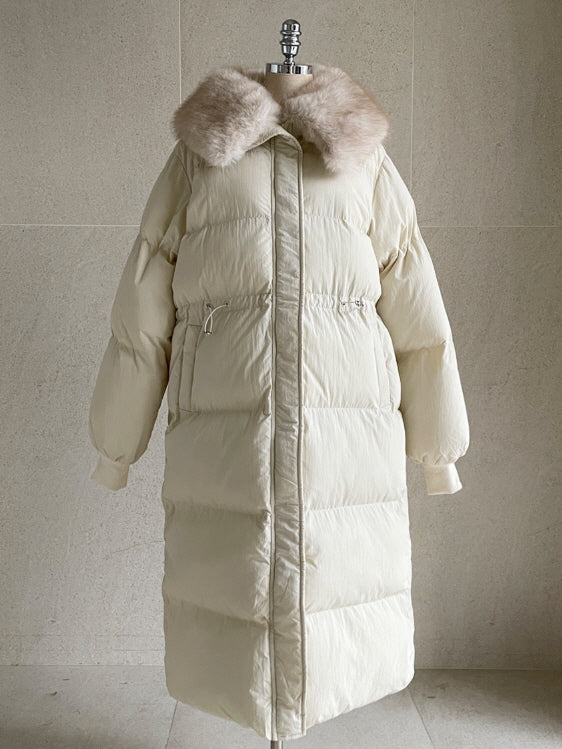 エレガントフェイクファーカラー ロングダウンコート(2color)