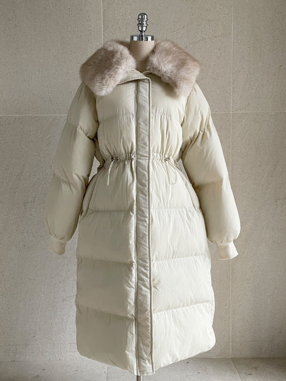 エレガントフェイクファーカラー ロングダウンコート(2color)