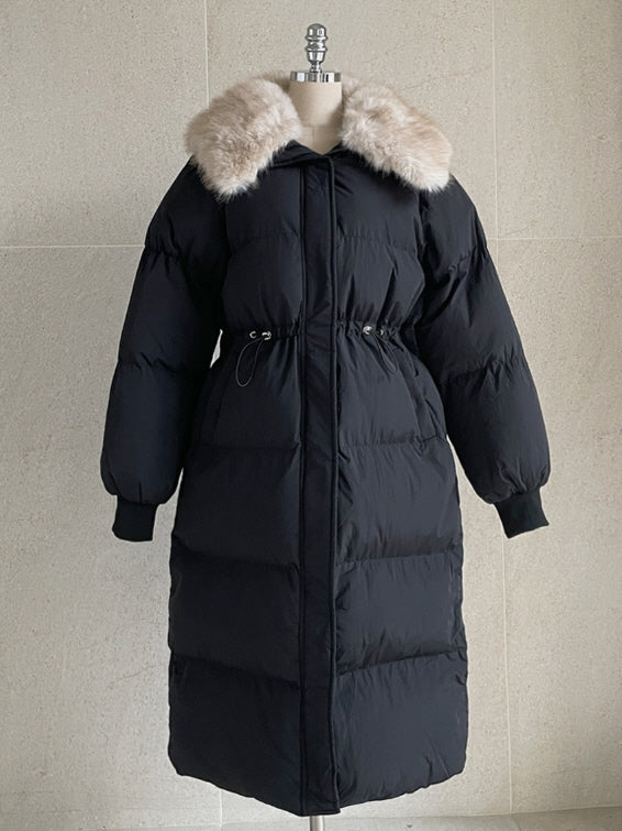 エレガントフェイクファーカラー ロングダウンコート(2color)