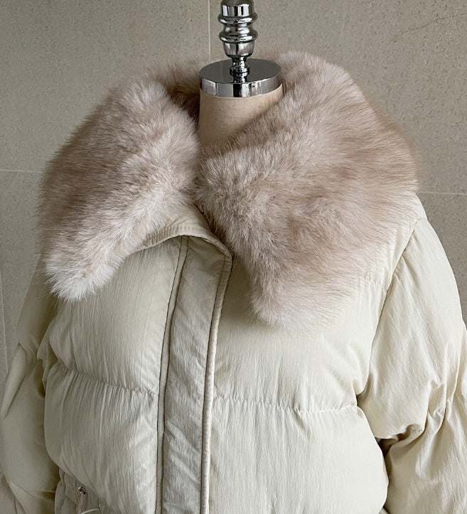 エレガントフェイクファーカラー ロングダウンコート(2color)