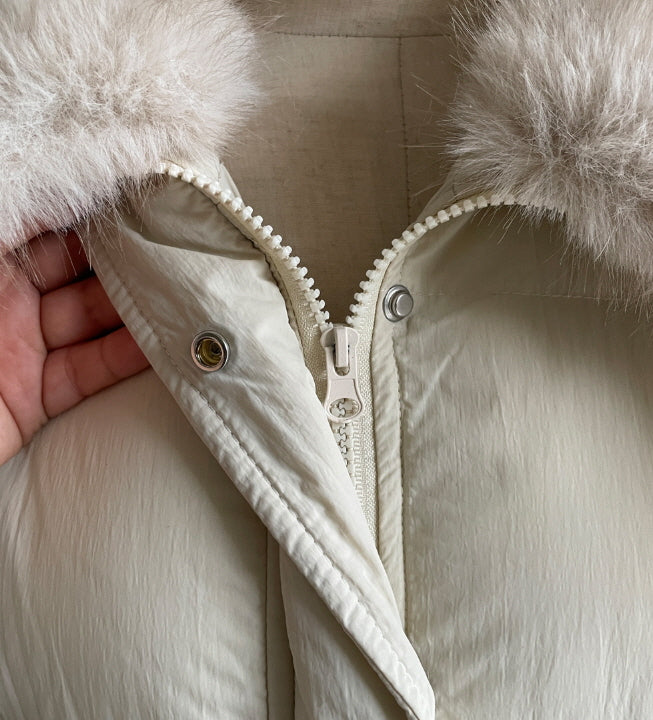 エレガントフェイクファーカラー ロングダウンコート(2color)