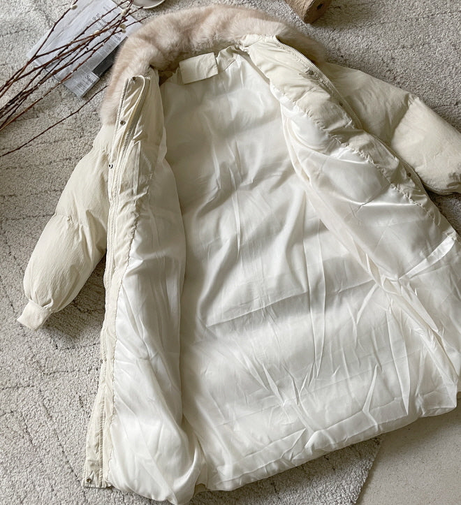 エレガントフェイクファーカラー ロングダウンコート(2color)