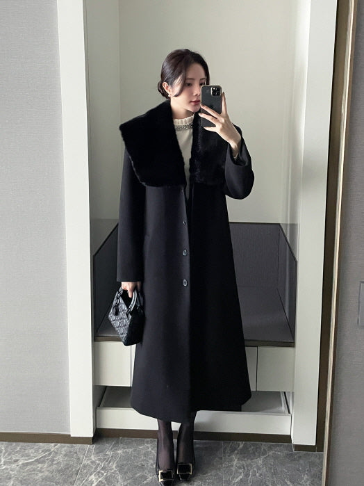 フェイクファー カラー ウール ロングコート