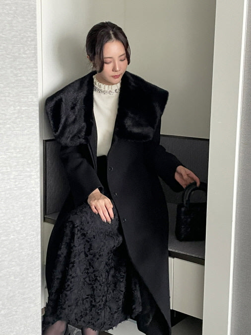 フェイクファー カラー ウール ロングコート