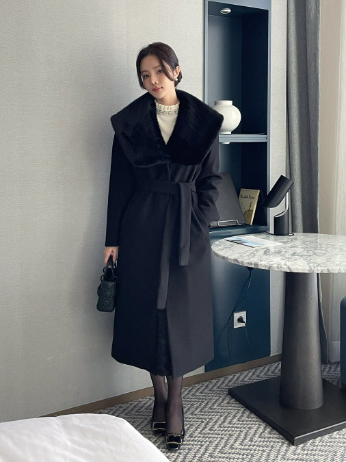 フェイクファー カラー ウール ロングコート