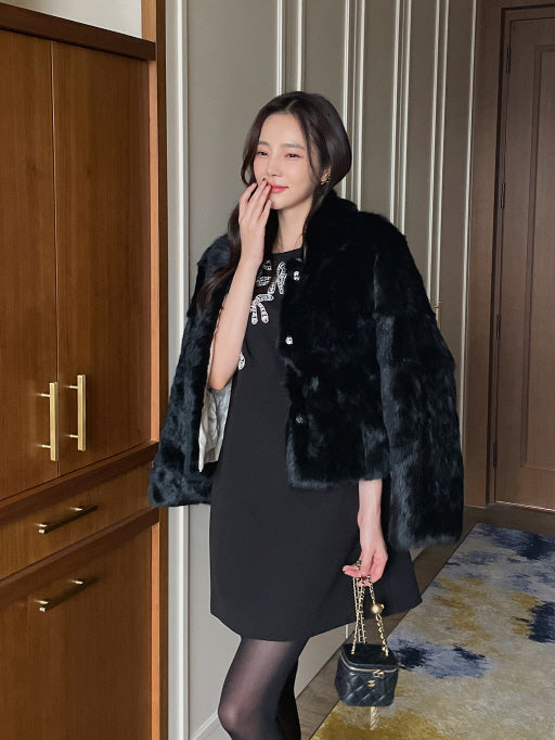 ラグジュアリー フェイクファー ショートコート(2color)