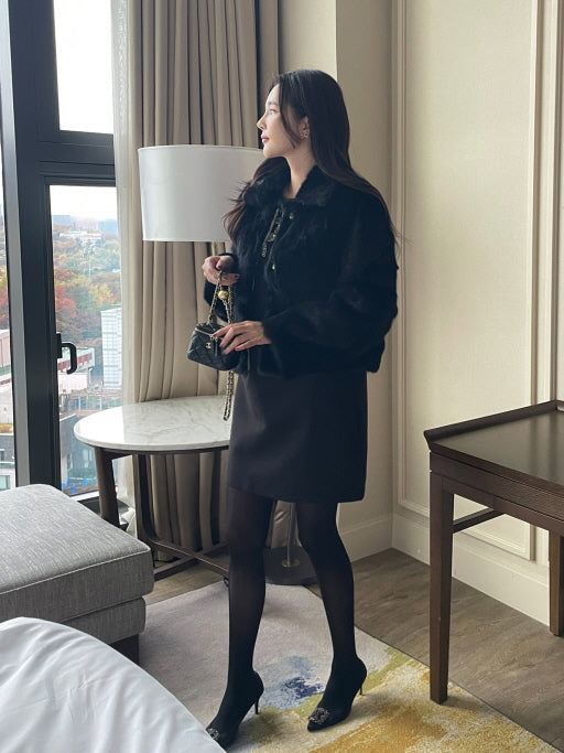 ラグジュアリー フェイクファー ショートコート(2color)