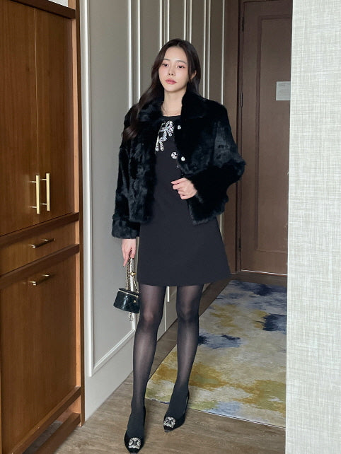 ラグジュアリー フェイクファー ショートコート(2color)