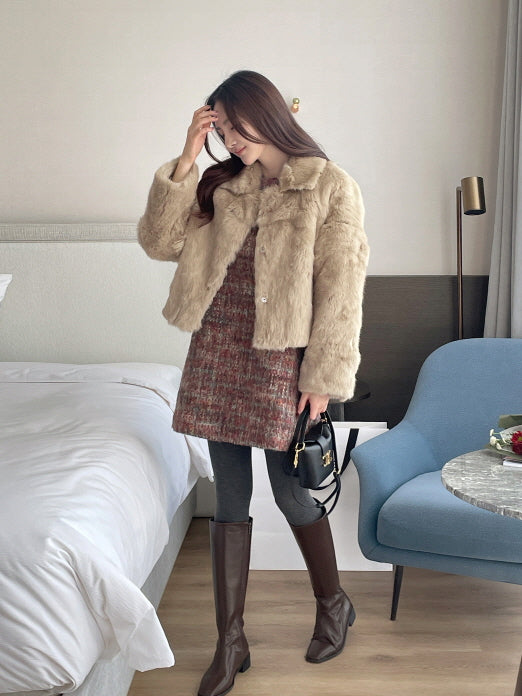 ラグジュアリー フェイクファー ショートコート(2color)