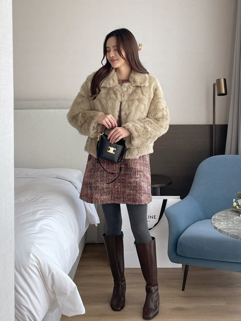 ラグジュアリー フェイクファー ショートコート(2color)