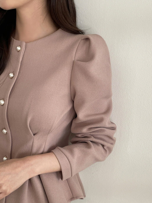 パールボタン ペプラムウールブラウス(3color)