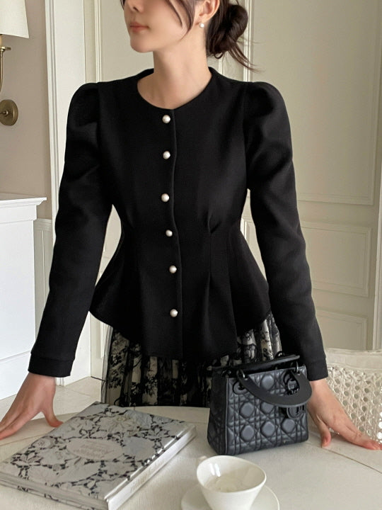 パールボタン ペプラムウールブラウス(3color)