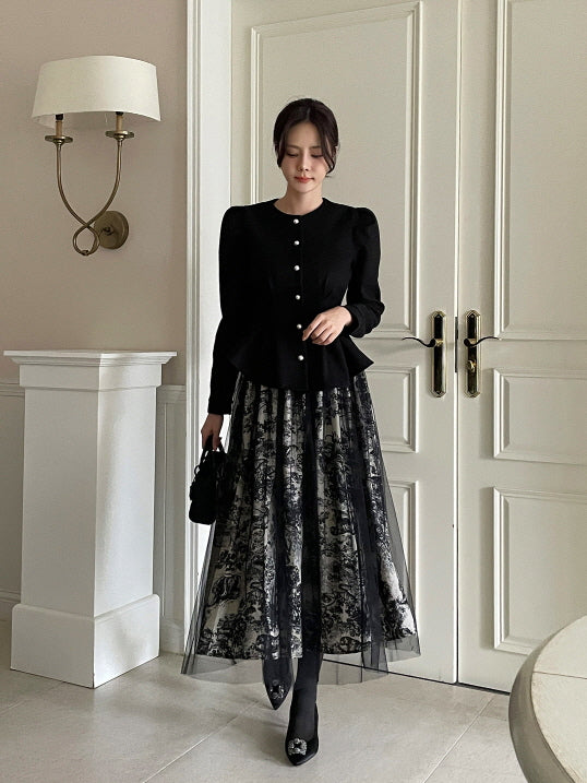 パールボタン ペプラムウールブラウス(3color)