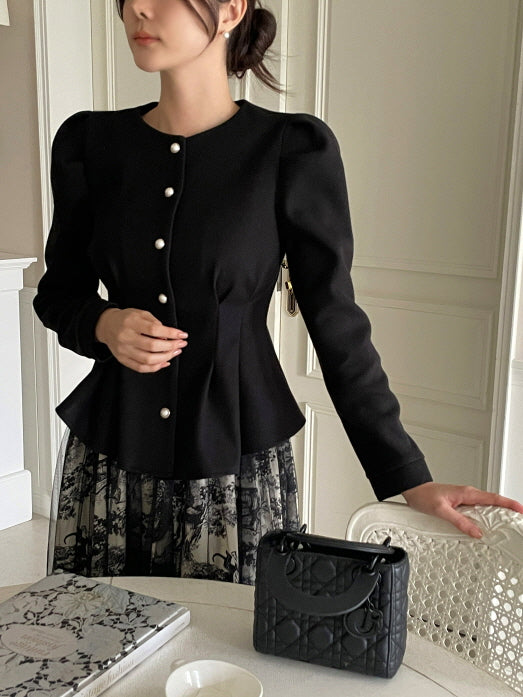 パールボタン ペプラムウールブラウス(3color)