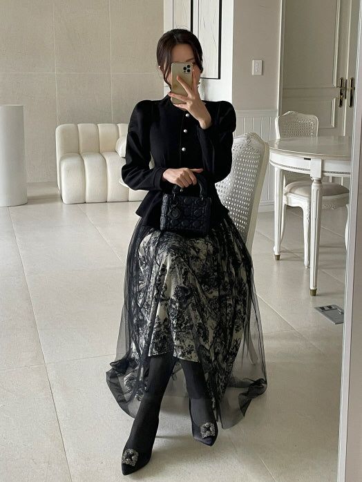 パールボタン ペプラムウールブラウス(3color)